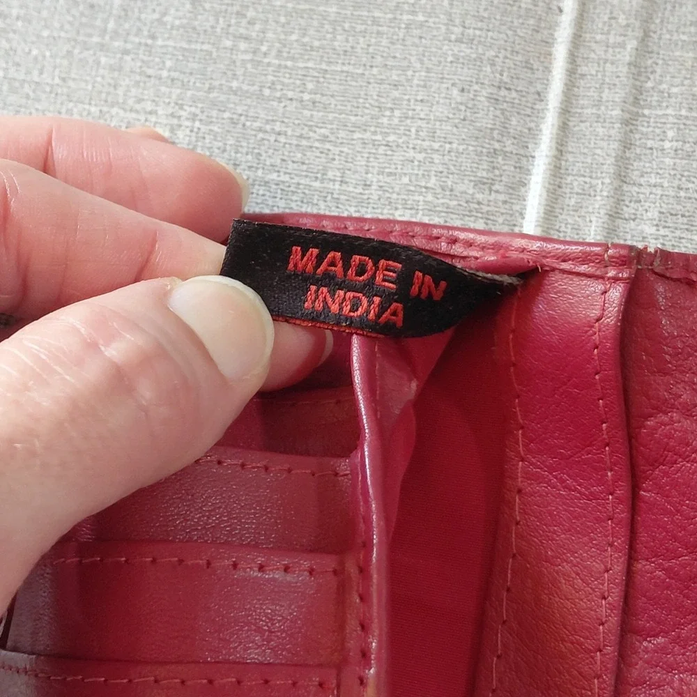 Vtg Paul & Harris Red Leather Bifold Organizer Wallet Travel Made in India